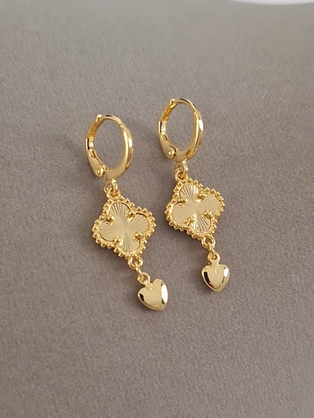 Gold filled clovers dangle earrings